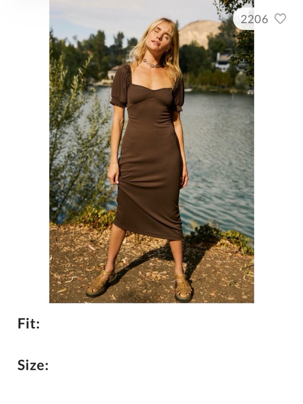 Free People Brown Midi Dress with Puff Sleeves